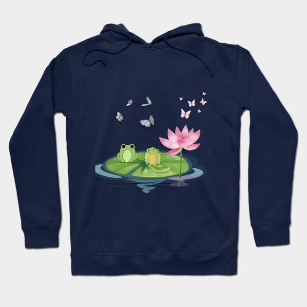 Lotus Frogs Butterflies illustration Hoodie by BellaPixel